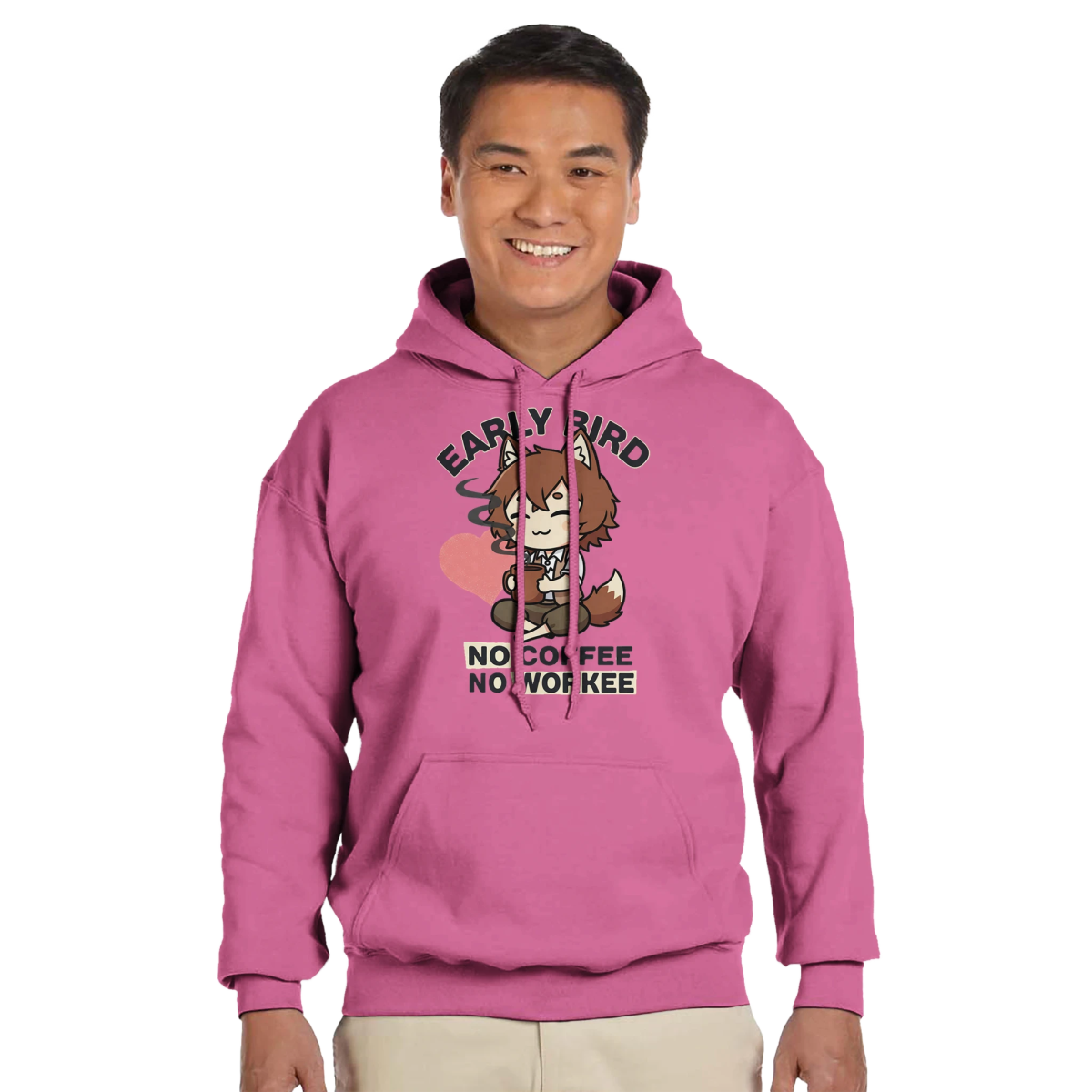 Sweat à Capuche Unisexe "Ruka avec Café" - Message No Coffee No Workee Sweat-shirt - KAWAII FAVIE