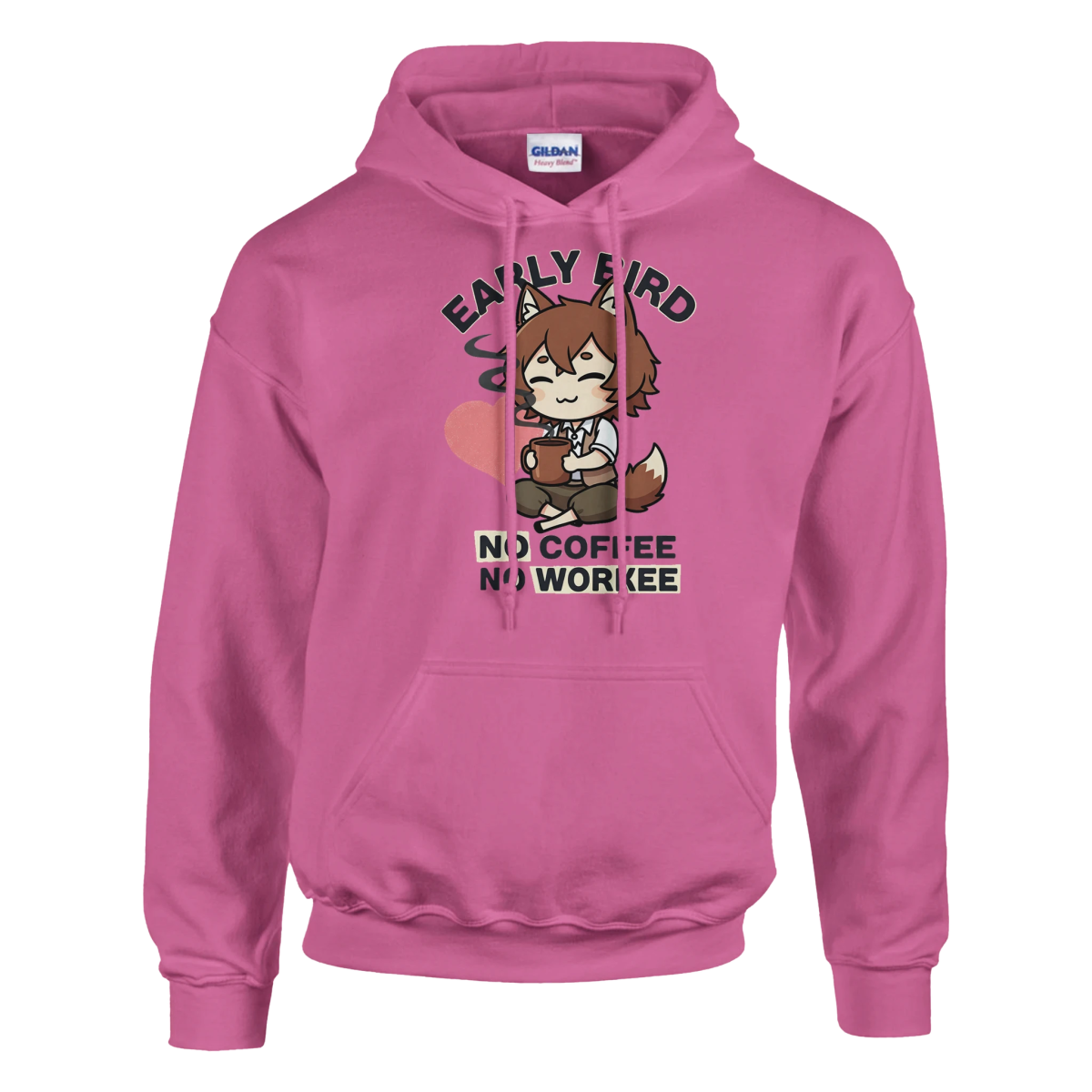 Sweat à Capuche Unisexe "Ruka avec Café" - Message No Coffee No Workee Sweat-shirt - KAWAII FAVIE