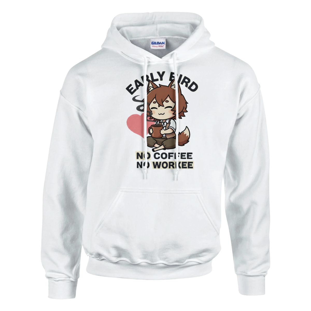 Sweat à Capuche Unisexe "Ruka avec Café" - Message No Coffee No Workee Sweat-shirt - KAWAII FAVIE