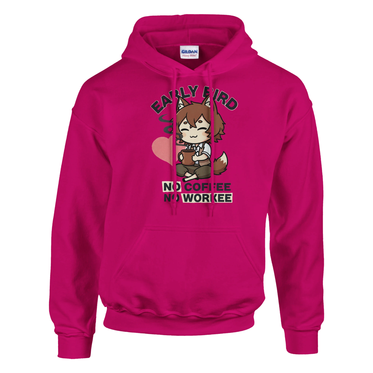 Sweat à Capuche Unisexe "Ruka avec Café" - Message No Coffee No Workee Sweat-shirt - KAWAII FAVIE