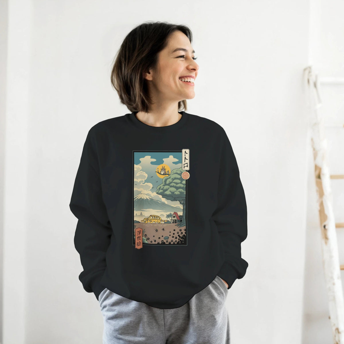 Sweat-shirt à Col Rond Unisexe Classique | Totoro - Estampe Ukiyo - e Japonaise Exclusive Sweat-shirt - KAWAII FAVIE