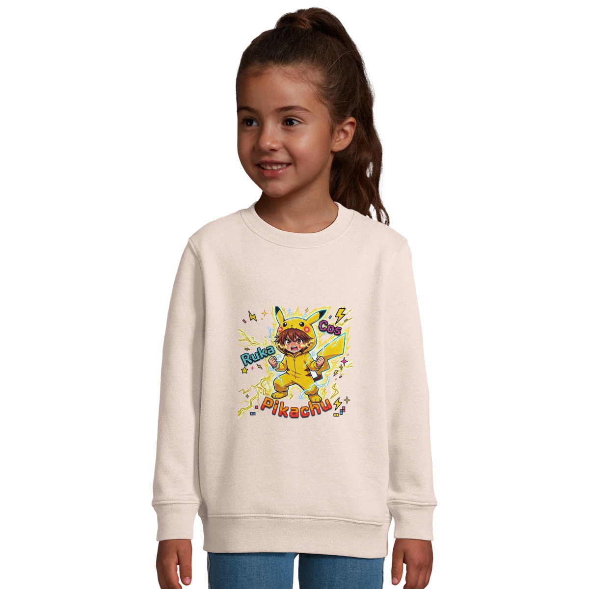 Sweat-shirt Enfant Éco - responsable | Ruka et Pikachu Pleine Puissance - Pokémon Sweat-shirt - KAWAII FAVIE