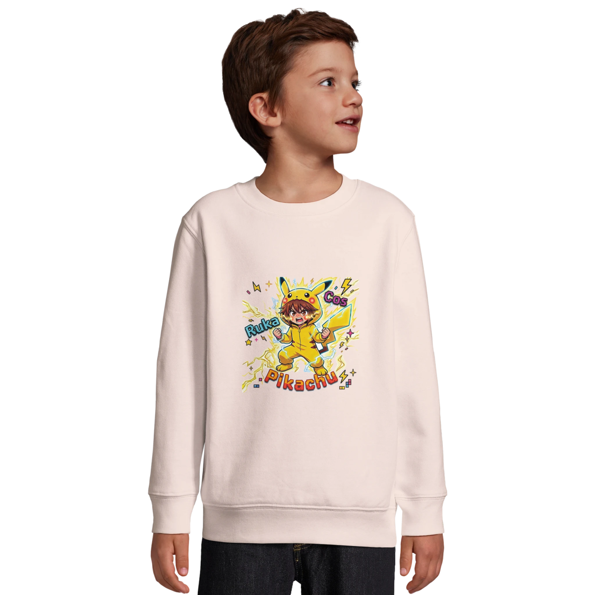 Sweat-shirt Enfant Éco - responsable | Ruka et Pikachu Pleine Puissance - Pokémon Sweat-shirt - KAWAII FAVIE
