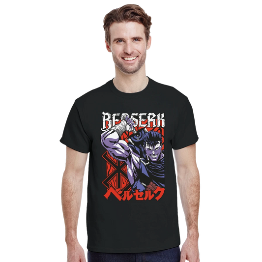 T-shirt 100% coton - Berserk Guts 'Guerrier Noir' - Style Anime Manga Streetwear T-shirt - KAWAII FAVIE