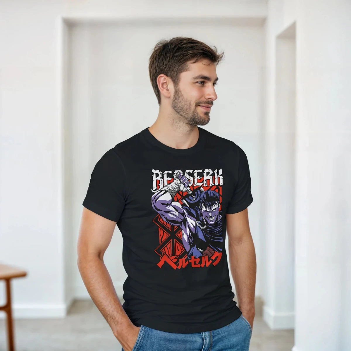 T-shirt 100% coton - Berserk Guts 'Guerrier Noir' - Style Anime Manga Streetwear T-shirt - KAWAII FAVIE