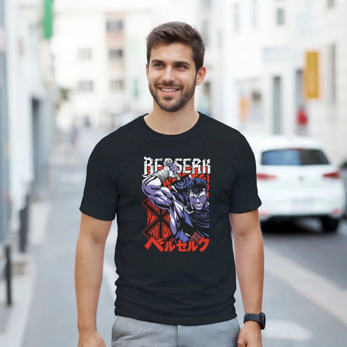 T-shirt 100% coton - Berserk Guts 'Guerrier Noir' - Style Anime Manga Streetwear T-shirt - KAWAII FAVIE