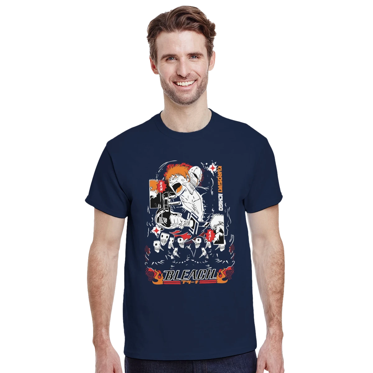 T-shirt 100% Coton - Kurosaki Ichigo "Bleach" - Style Streetwear Anime Noir & Rouge T-shirt - KAWAII FAVIE