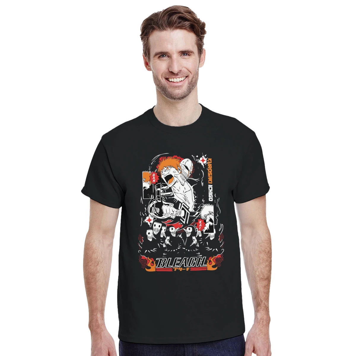 T-shirt 100% Coton - Kurosaki Ichigo "Bleach" - Style Streetwear Anime Noir & Rouge T-shirt - KAWAII FAVIE