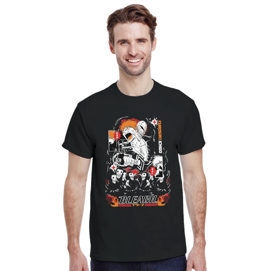 T-shirt 100% Coton - Kurosaki Ichigo "Bleach" - Style Streetwear Anime Noir & Rouge T-shirt - KAWAII FAVIE