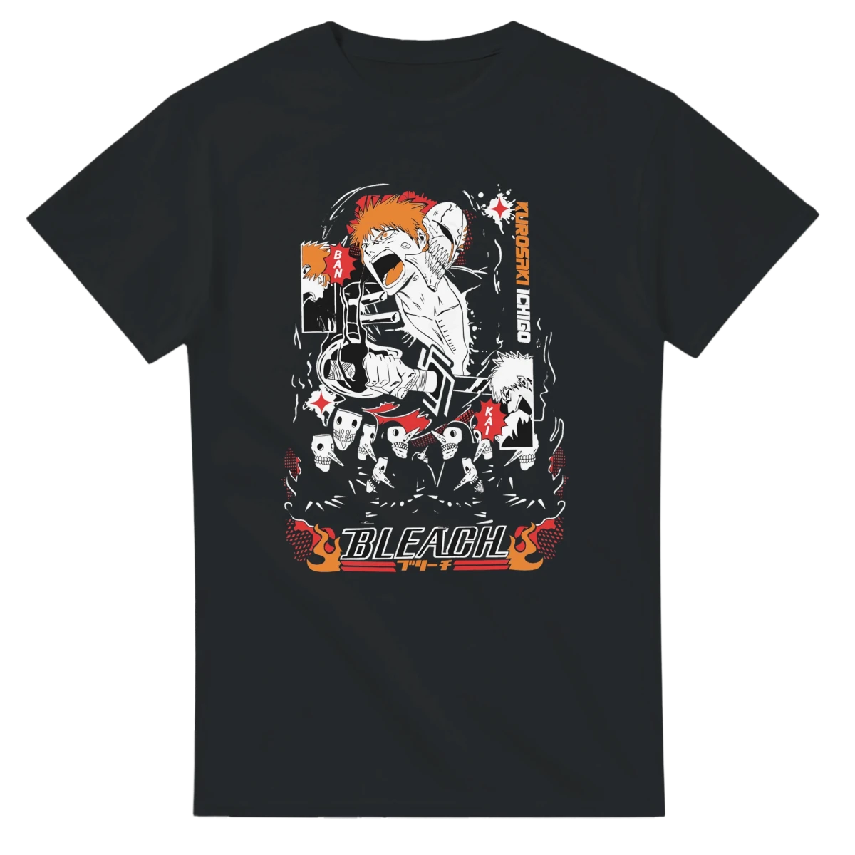T-shirt 100% Coton - Kurosaki Ichigo "Bleach" - Style Streetwear Anime Noir & Rouge T-shirt - KAWAII FAVIE