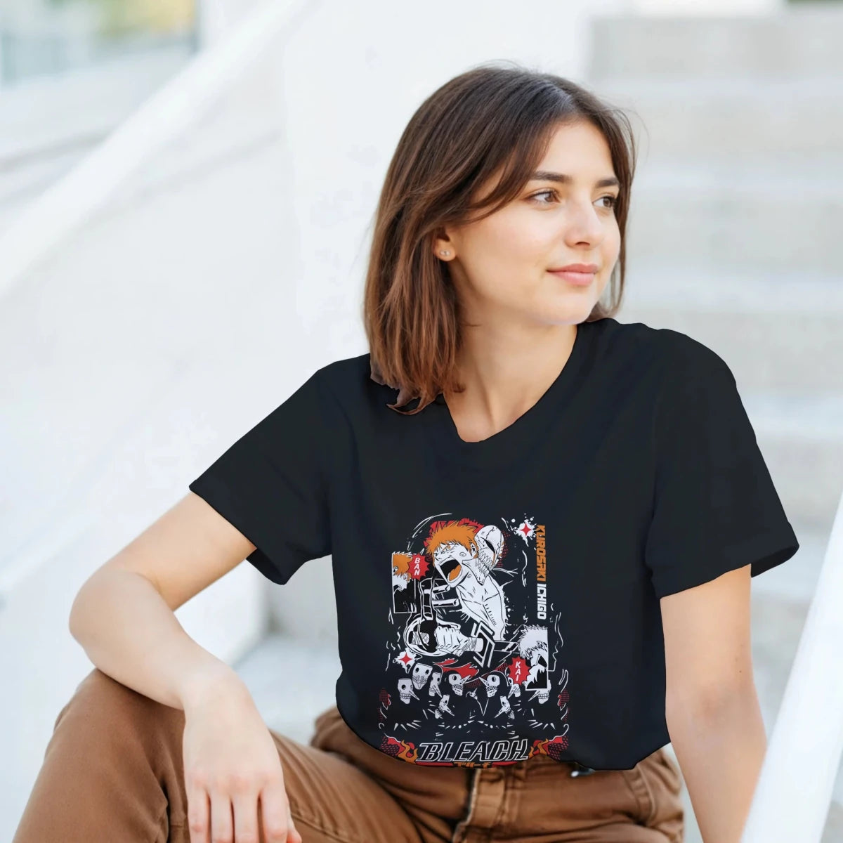 T-shirt 100% Coton - Kurosaki Ichigo "Bleach" - Style Streetwear Anime Noir & Rouge T-shirt - KAWAII FAVIE