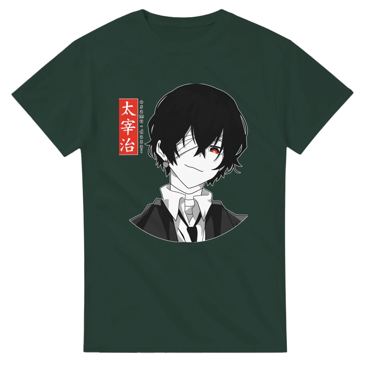 T-shirt 100% Coton Noir - Dazai Osamu (Bungo Stray Dogs) Style Anime Red Eyes T-shirt - KAWAII FAVIE