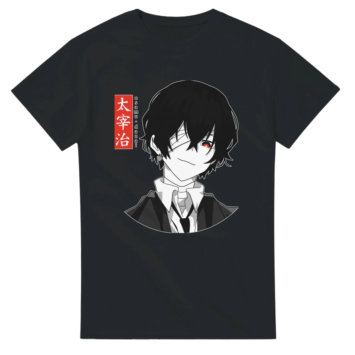 T-shirt 100% Coton Noir - Dazai Osamu (Bungo Stray Dogs) Style Anime Red Eyes T-shirt - KAWAII FAVIE