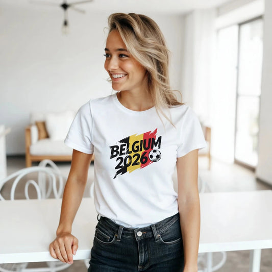 T-shirt Belgique 2026 - Design Coupe du Monde Football | Maillot Supporters Sélection Nationale Femme T-shirt - KAWAII FAVIE