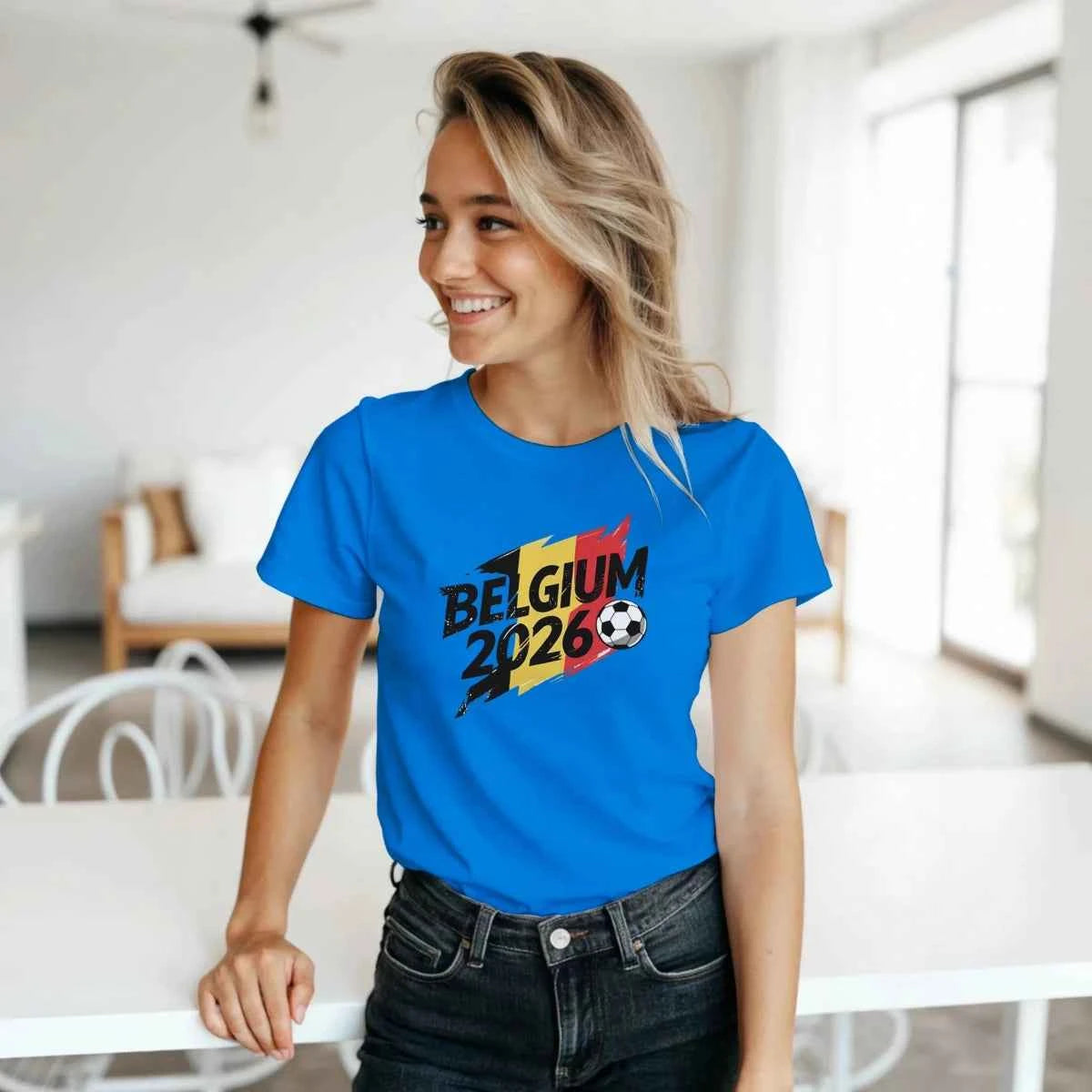 T-shirt Belgique 2026 - Design Coupe du Monde Football | Maillot Supporters Sélection Nationale Femme