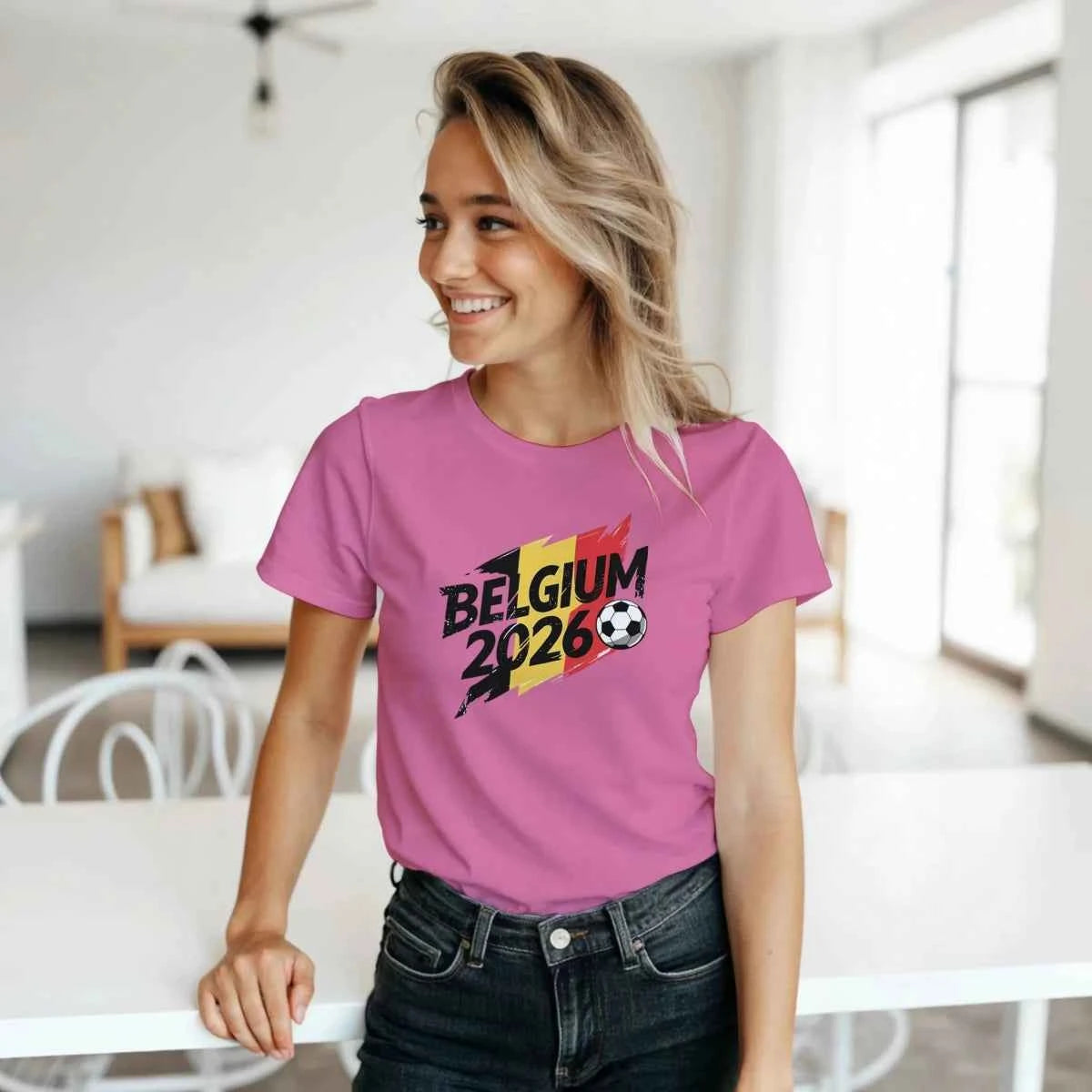 T-shirt Belgique 2026 - Design Coupe du Monde Football | Maillot Supporters Sélection Nationale Femme