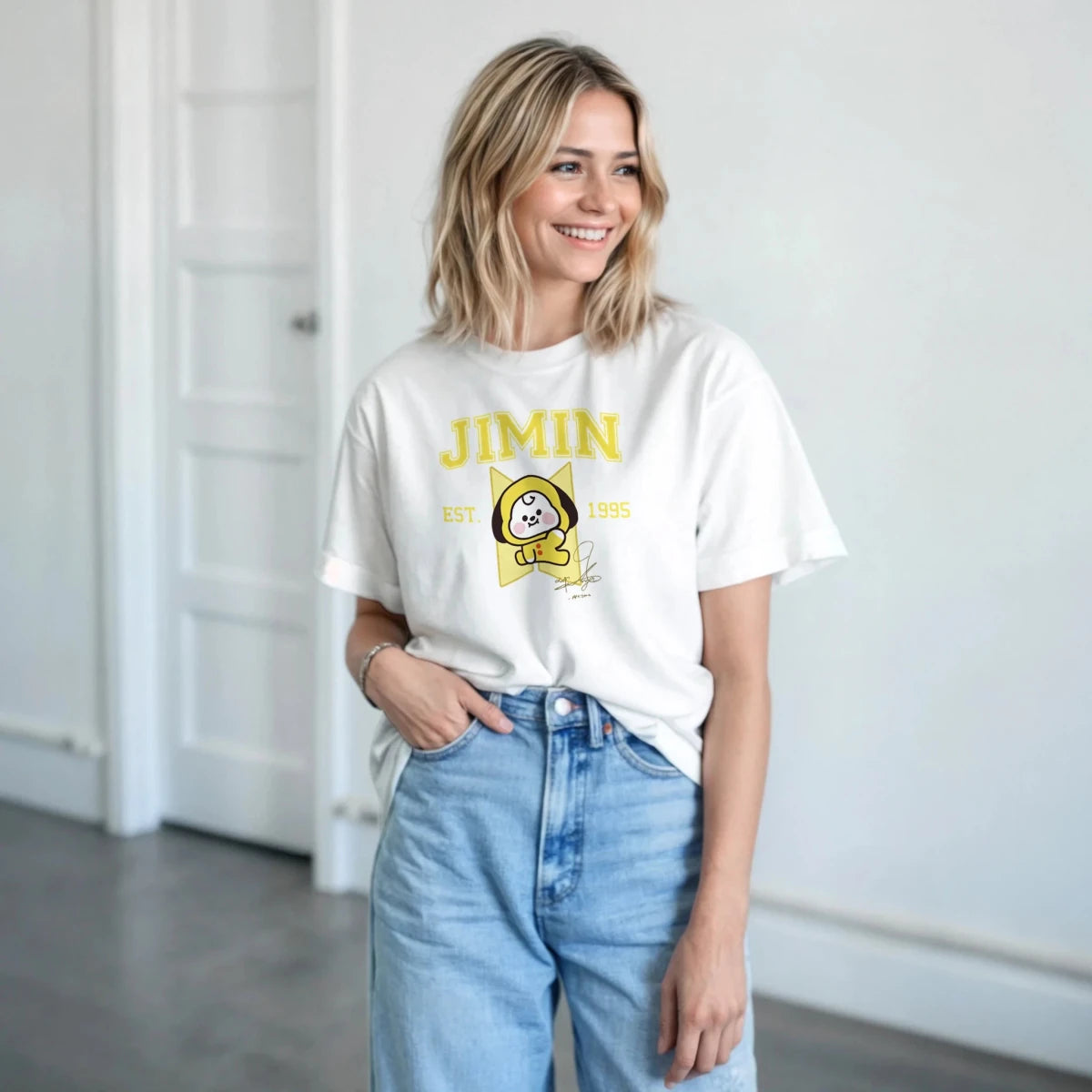T-shirt BTS BT21 JIMIN & CHIMMY - Design Vintage 1995 | Kpop Officiel Unisexe T-shirt - KAWAII FAVIE