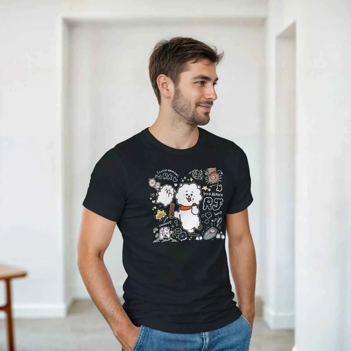 T-shirt BTS BT21 - SEOK-JIN et son Alpaga RJ | Design Détaillé « CUTIE BBOSIZK » - Style Fun K-Pop - Unisexe