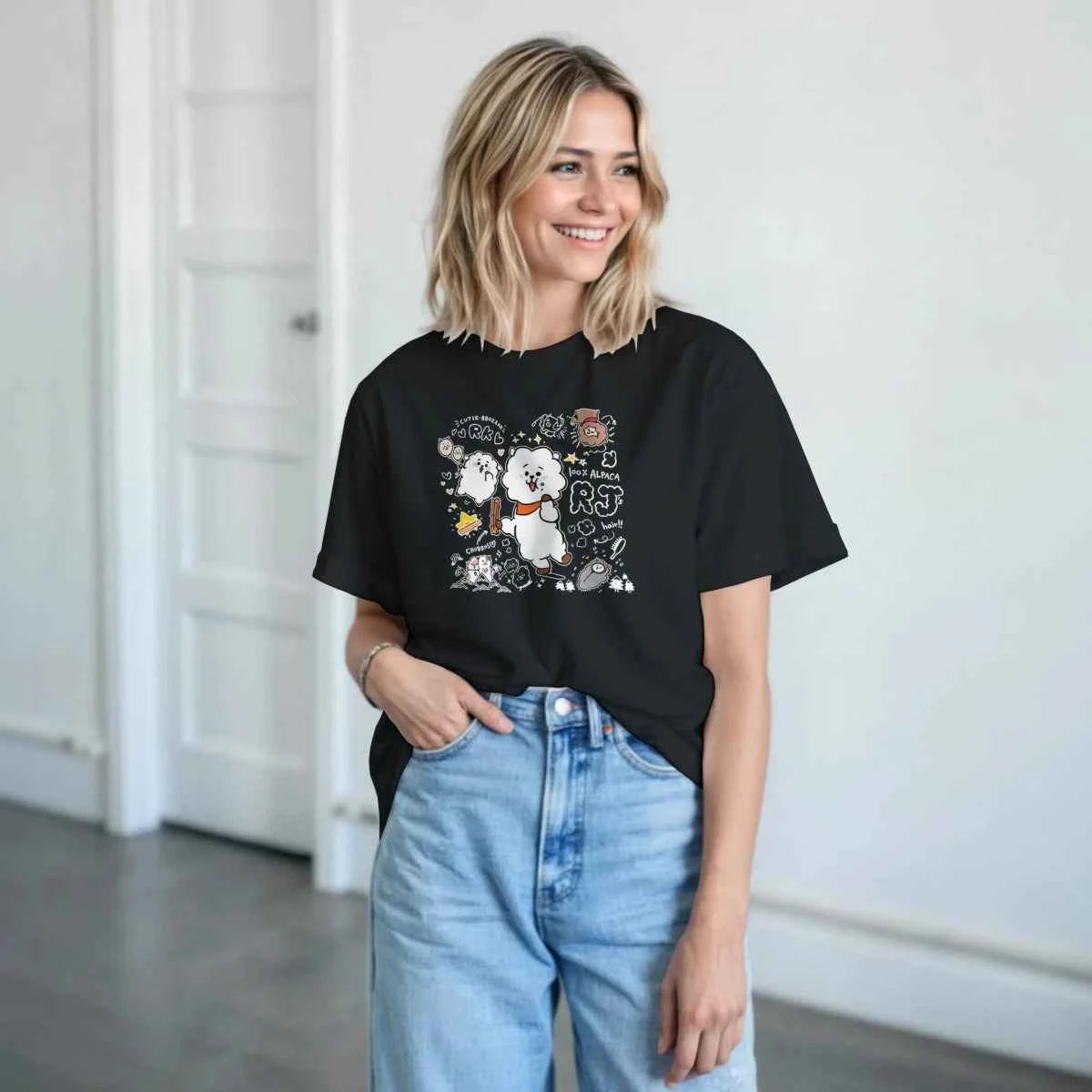 T-shirt BTS BT21 - SEOK-JIN et son Alpaga RJ | Design Détaillé « CUTIE BBOSIZK » - Style Fun K-Pop - Unisexe