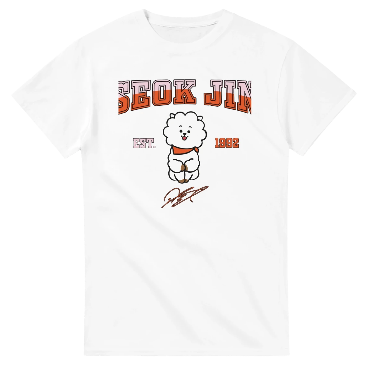 T-shirt BTS Jin RJ Mascotte Vintage | Style Campus EST. 1992 - Design Officiel Collector K - Pop T-shirt - KAWAII FAVIE