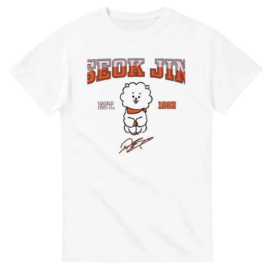 T-shirt BTS Jin RJ Mascotte Vintage | Style Campus EST. 1992 - Design Officiel Collector K - Pop T-shirt - KAWAII FAVIE