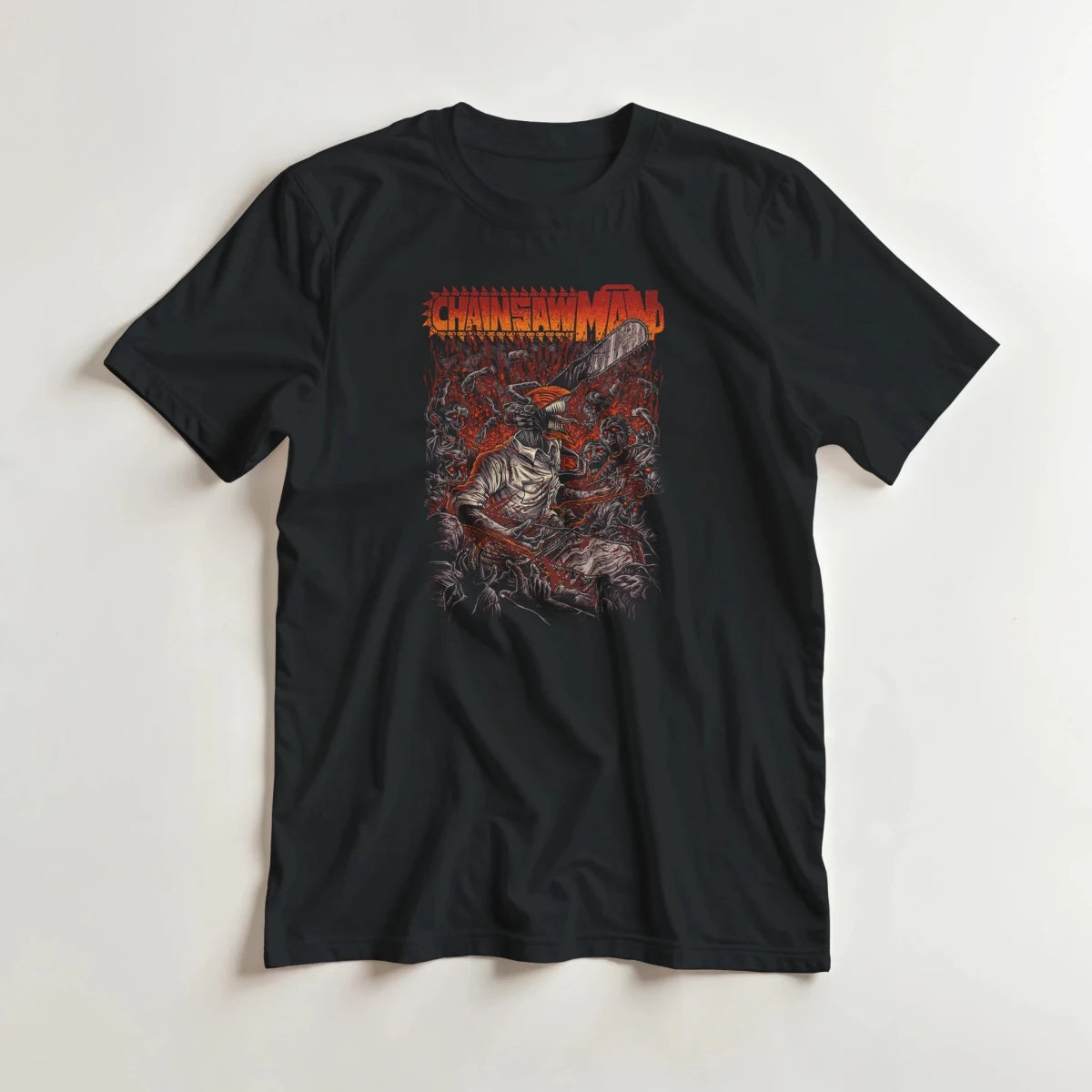 T-shirt Chainsaw Man Blood Splatter - 100% Coton - Style Streetwear Anime - Disponible en vert forêt et noir T-shirt - KAWAII FAVIE