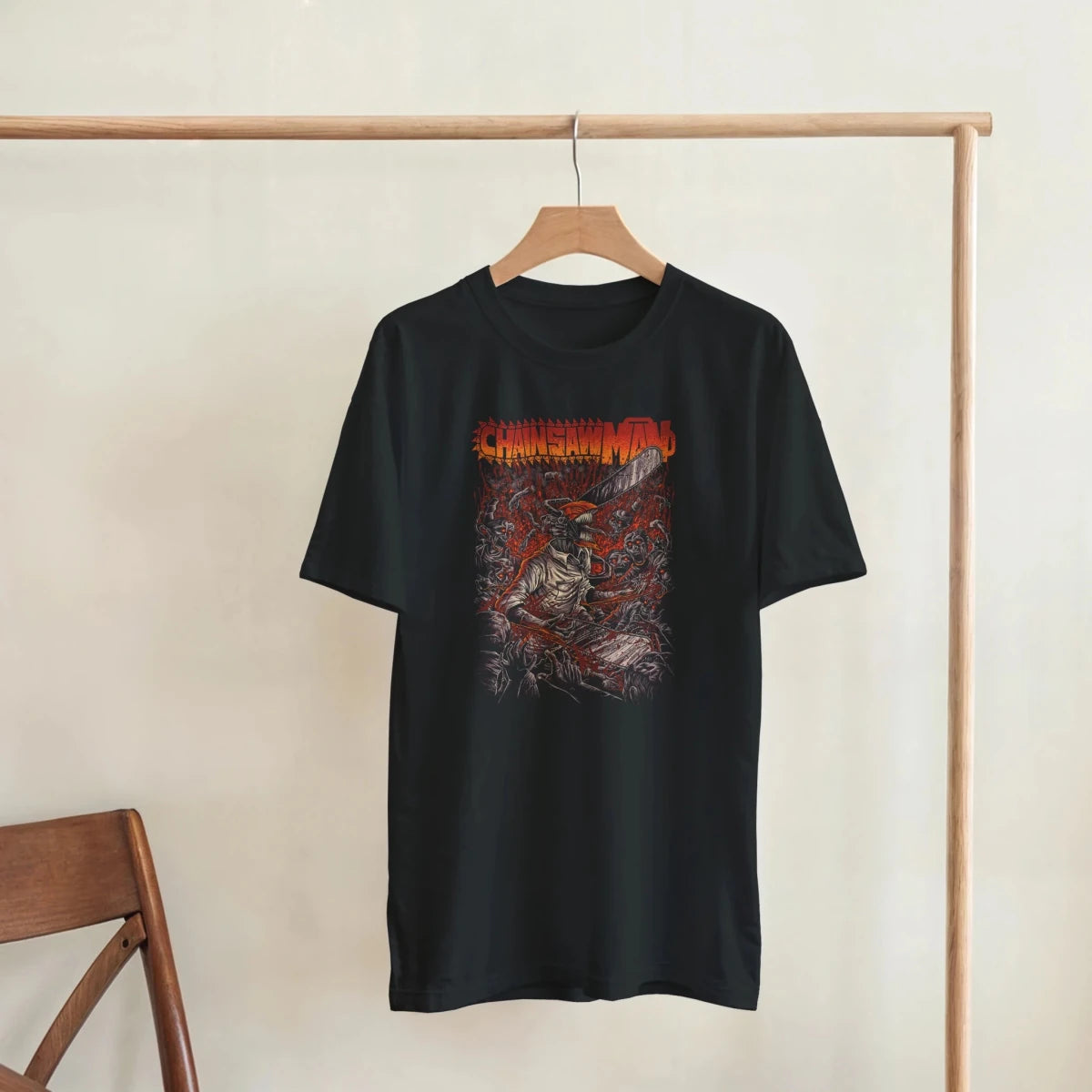 T-shirt Chainsaw Man Blood Splatter - 100% Coton - Style Streetwear Anime - Disponible en vert forêt et noir T-shirt - KAWAII FAVIE