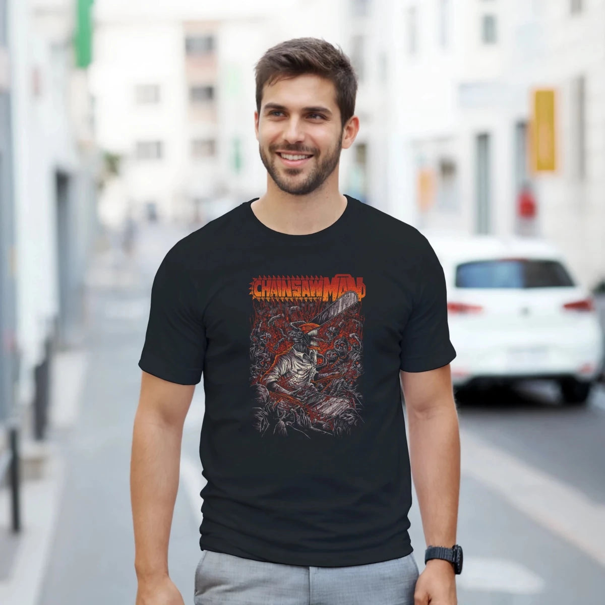 T-shirt Chainsaw Man Blood Splatter - 100% Coton - Style Streetwear Anime - Disponible en vert forêt et noir T-shirt - KAWAII FAVIE