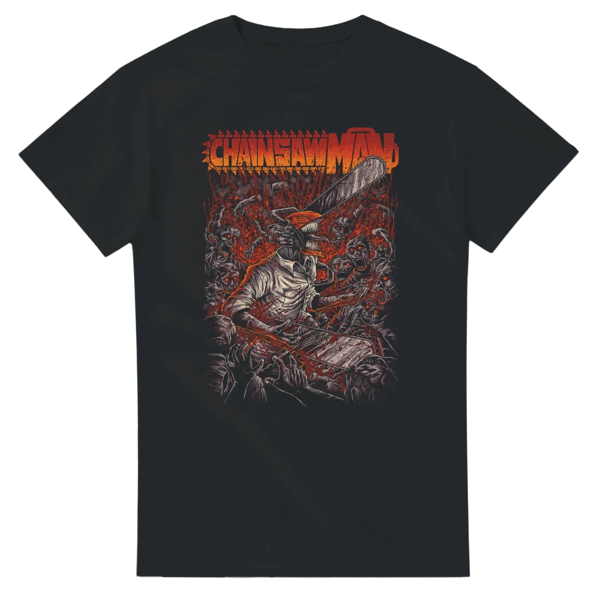 T-shirt Chainsaw Man Blood Splatter - 100% Coton - Style Streetwear Anime - Disponible en vert forêt et noir T-shirt - KAWAII FAVIE