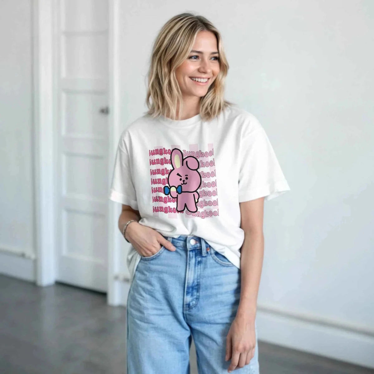 T-shirt Cooky BTS x Jungkook - Checkered K - Pop Fashion Tee for ARMY T-shirt - KAWAII FAVIE