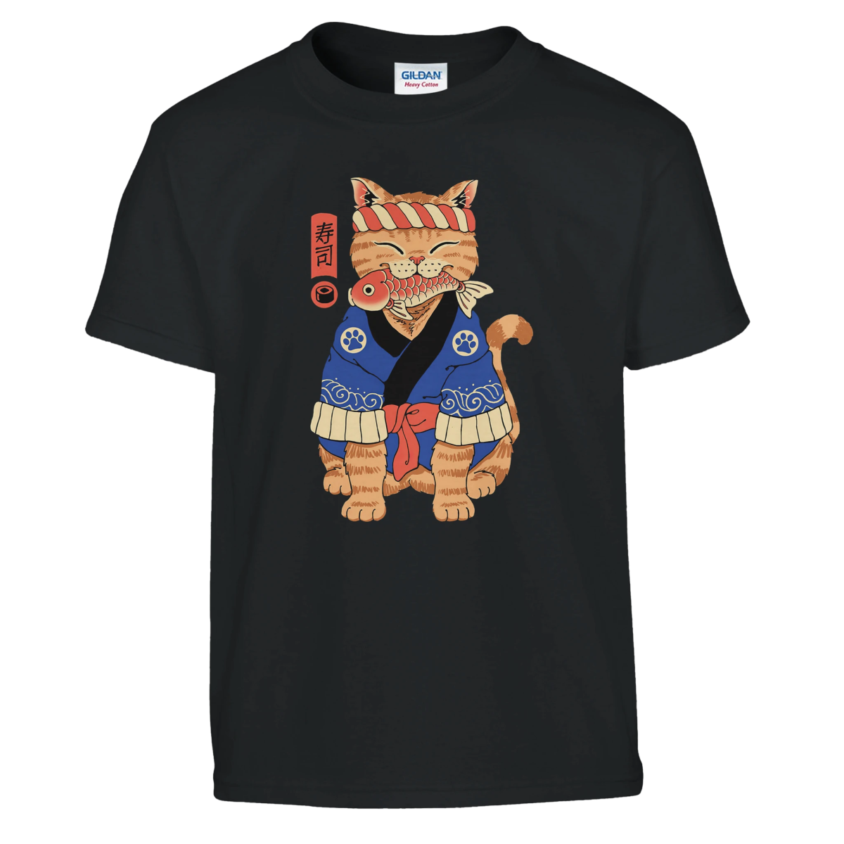 T-shirt Enfant à Col Rond | Chat en Kimono avec Motif Japonais T-shirt - KAWAII FAVIE