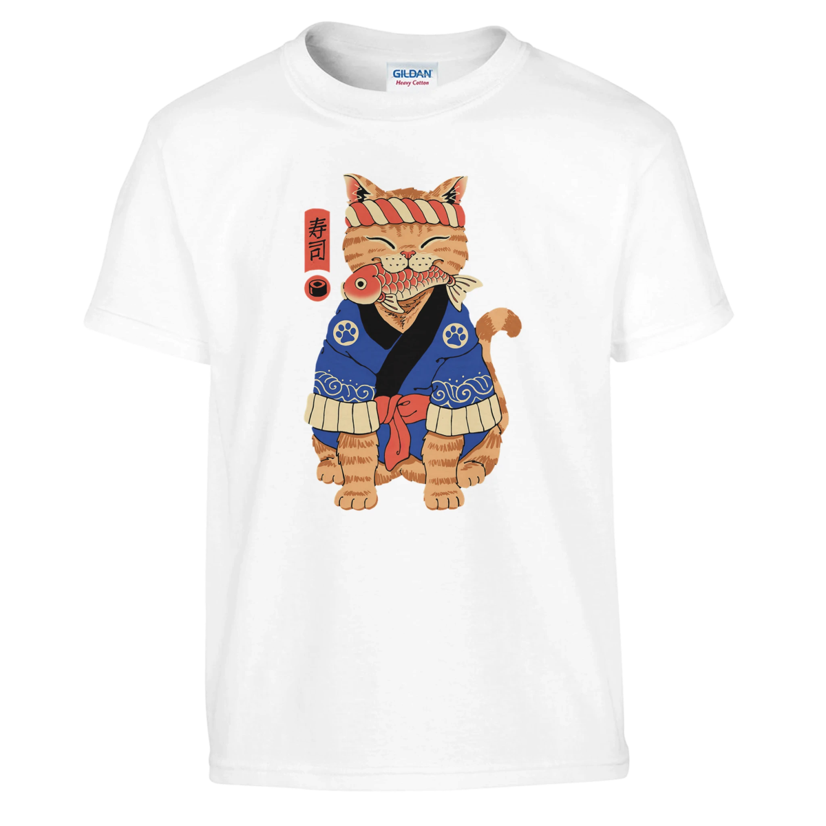 T-shirt Enfant à Col Rond | Chat en Kimono avec Motif Japonais T-shirt - KAWAII FAVIE