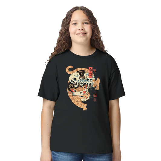 T-shirt Enfant à Col Rond | Chat Tigre & Crâne - Style Japonais T-shirt - KAWAII FAVIE
