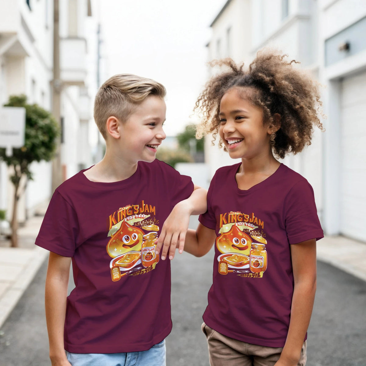 T-shirt Enfant à Col Rond | Dragon Quest - Écusson Brodé Slime (KingSlime) T-shirt - KAWAII FAVIE