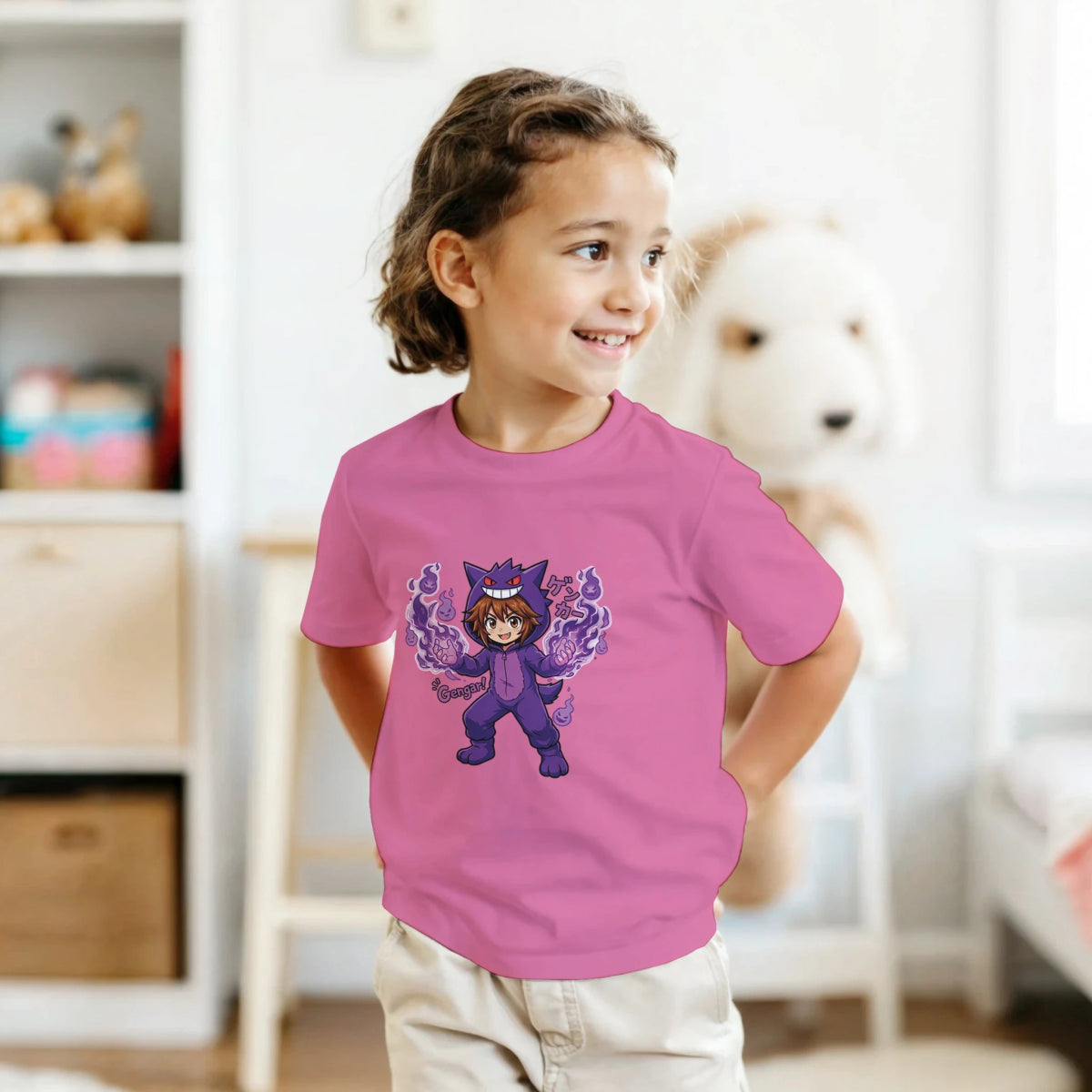 T-shirt Enfant à Col Rond - Ruka en Costume de Gengar | Pokémon T-shirt - KAWAII FAVIE