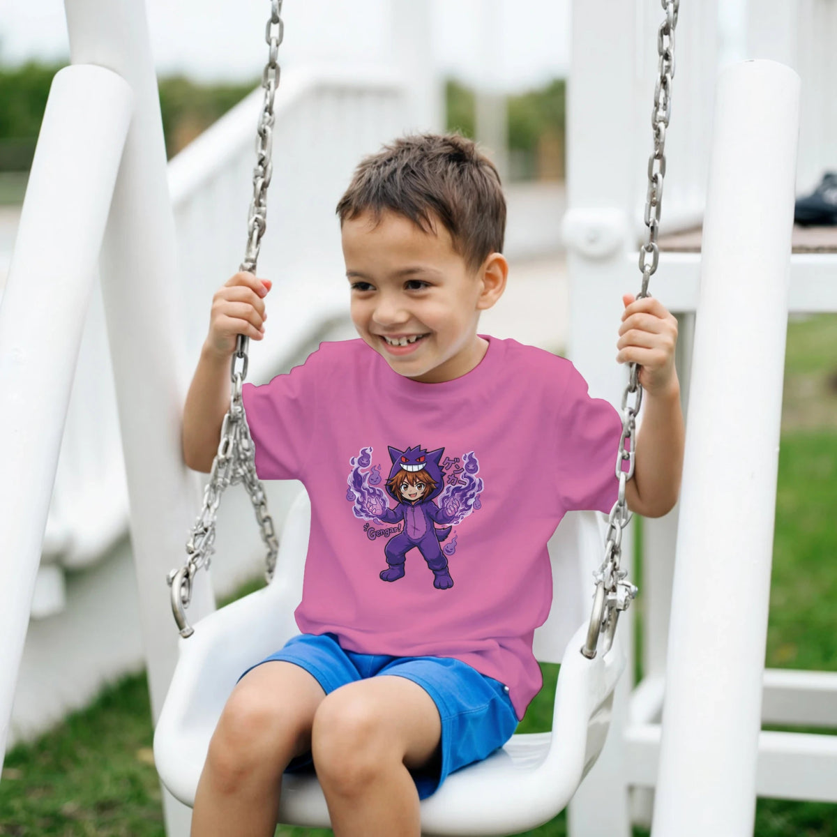 T-shirt Enfant à Col Rond - Ruka en Costume de Gengar | Pokémon T-shirt - KAWAII FAVIE