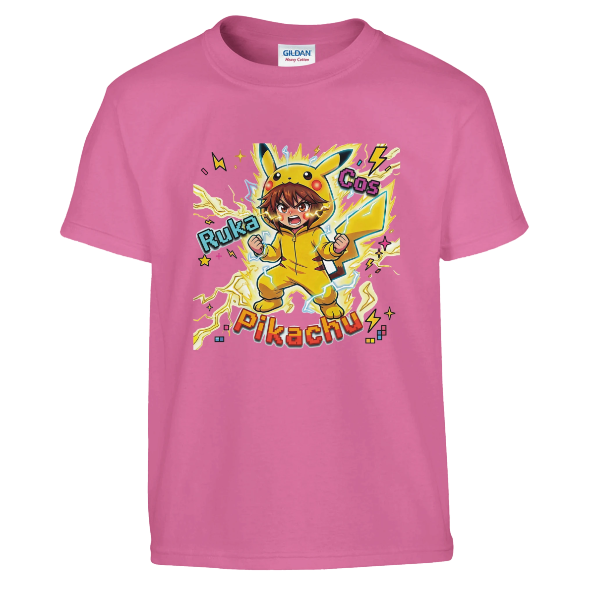 T-shirt enfant à col rond - Ruka en Pikachu Full Power | Pokémon T-shirt - KAWAII FAVIE