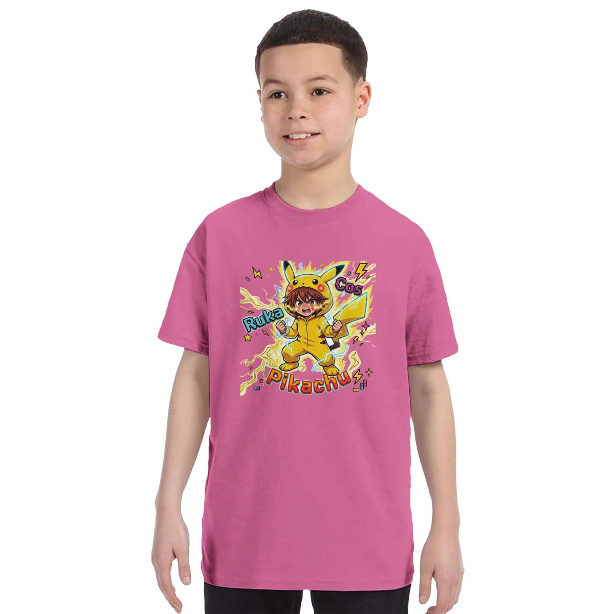 T-shirt enfant à col rond - Ruka en Pikachu Full Power | Pokémon T-shirt - KAWAII FAVIE
