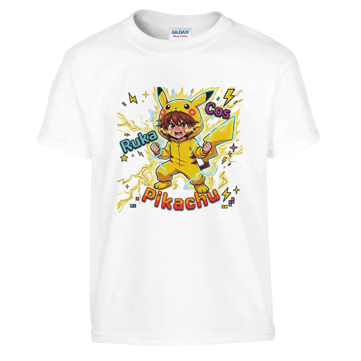 T-shirt enfant à col rond - Ruka en Pikachu Full Power | Pokémon T-shirt - KAWAII FAVIE