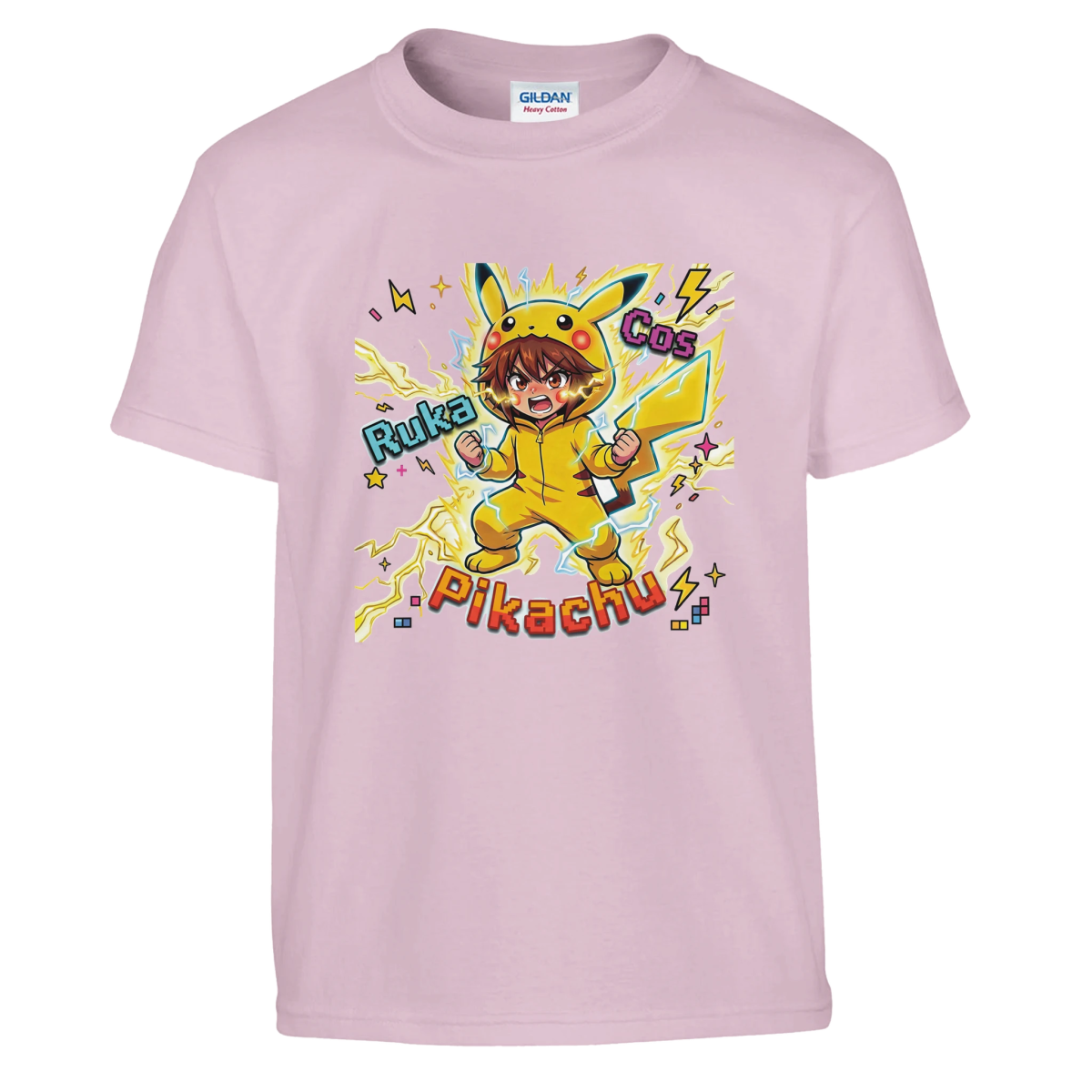 T-shirt enfant à col rond - Ruka en Pikachu Full Power | Pokémon T-shirt - KAWAII FAVIE