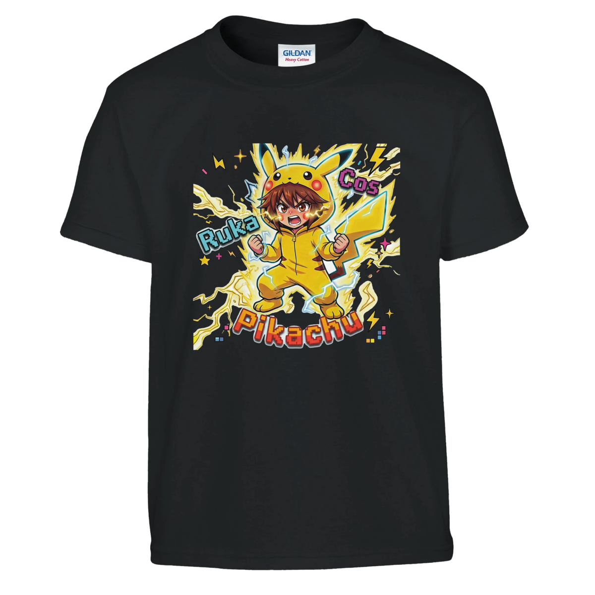 T-shirt enfant à col rond - Ruka en Pikachu Full Power | Pokémon T-shirt - KAWAII FAVIE