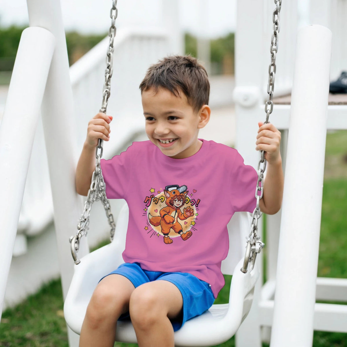 T-shirt Enfant à Col Rond - Ruka en Pochita | Chainsaw Man - Coton Doux T-shirt - KAWAII FAVIE