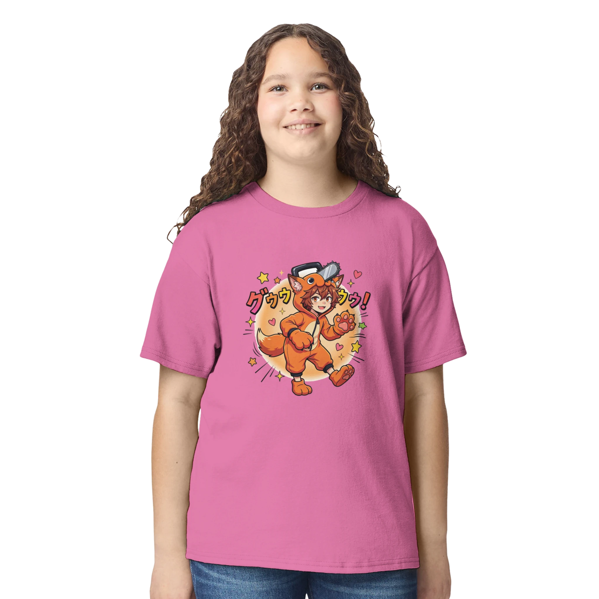 T-shirt Enfant à Col Rond - Ruka en Pochita | Chainsaw Man - Coton Doux T-shirt - KAWAII FAVIE