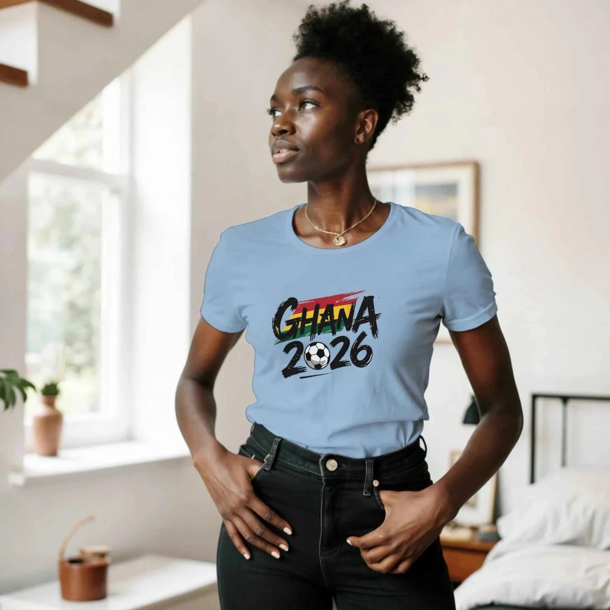 T-shirt Ghana 2026 - Design Coupe du Monde Football | Maillot Supporters Sélection Nationale Femme, 6 Couleurs Vibrantes T-shirt - KAWAII FAVIE