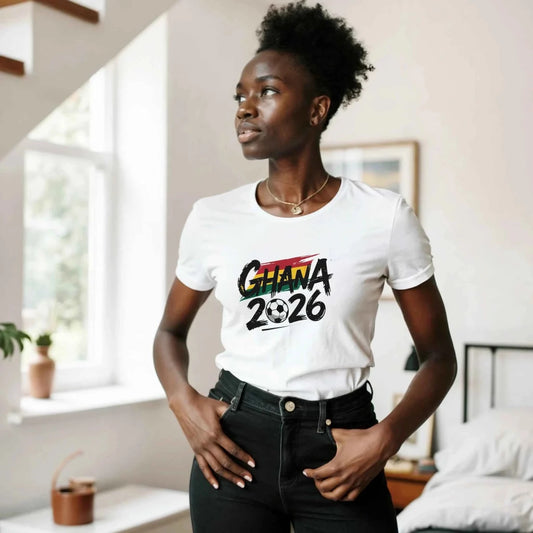 T-shirt Ghana 2026 - Design Coupe du Monde Football | Maillot Supporters Sélection Nationale Femme, 6 Couleurs Vibrantes T-shirt - KAWAII FAVIE