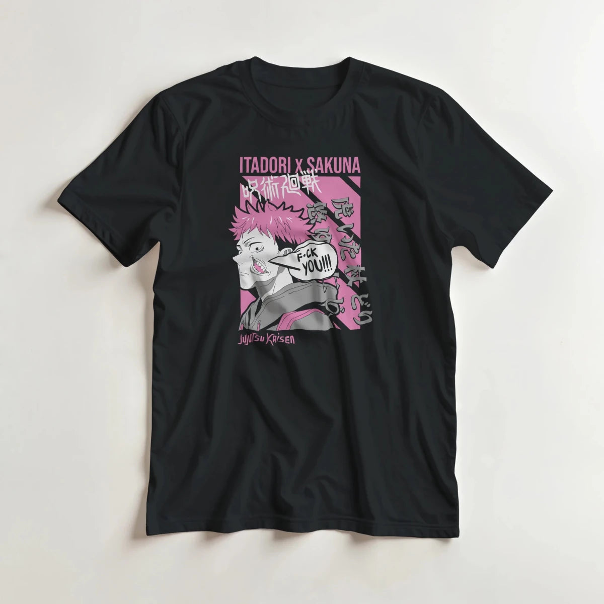 T-shirt Itadori X Sakuna - Jujutsu Kaisen - Streetwear Anime Rose & Gris T-shirt - KAWAII FAVIE