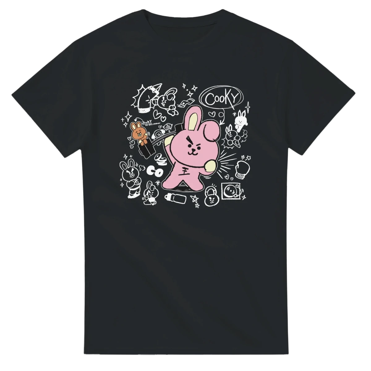 T-shirt Kpop BTS BT21 Cooky et Shooky - Rose et Marron - 100% Coton - Style Fun K-Pop