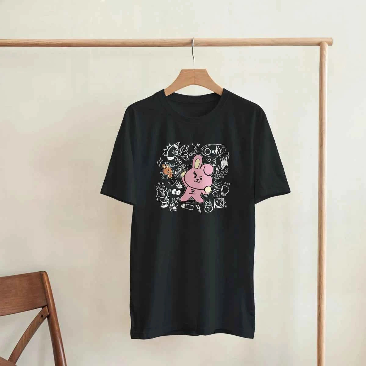 T-shirt Kpop BTS BT21 Cooky et Shooky - Rose et Marron - 100% Coton - Style Fun K-Pop