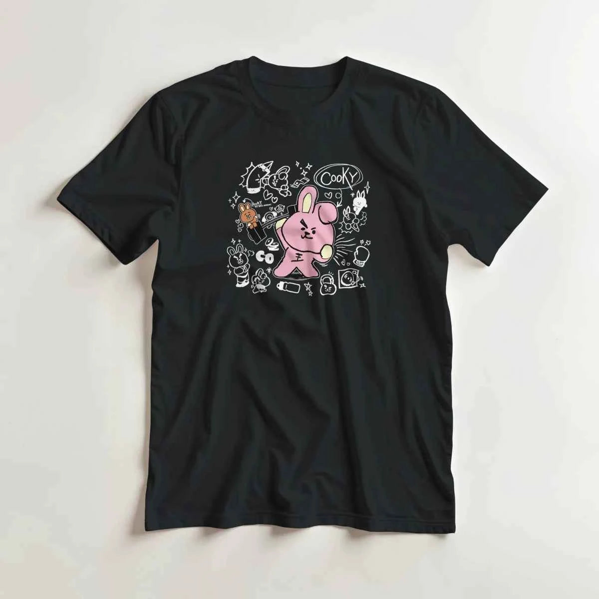 T-shirt Kpop BTS BT21 Cooky et Shooky - Rose et Marron - 100% Coton - Style Fun K-Pop