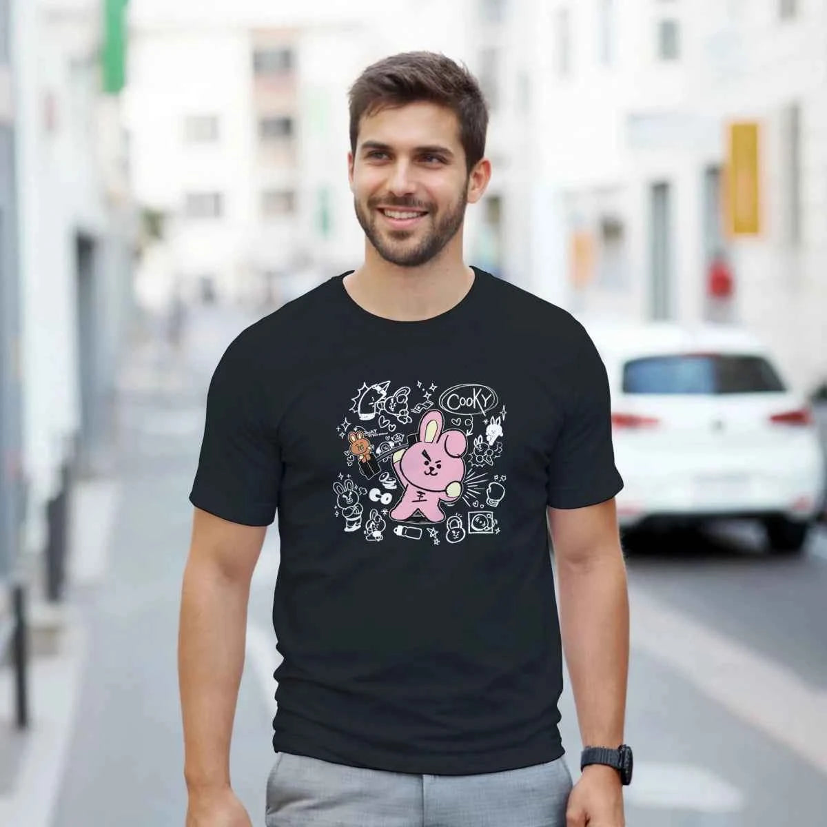 T-shirt Kpop BTS BT21 Cooky et Shooky - Rose et Marron - 100% Coton - Style Fun K-Pop